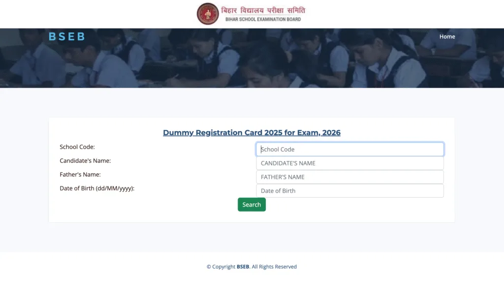 Bihar Board 10th Dummy Registration Card 2026